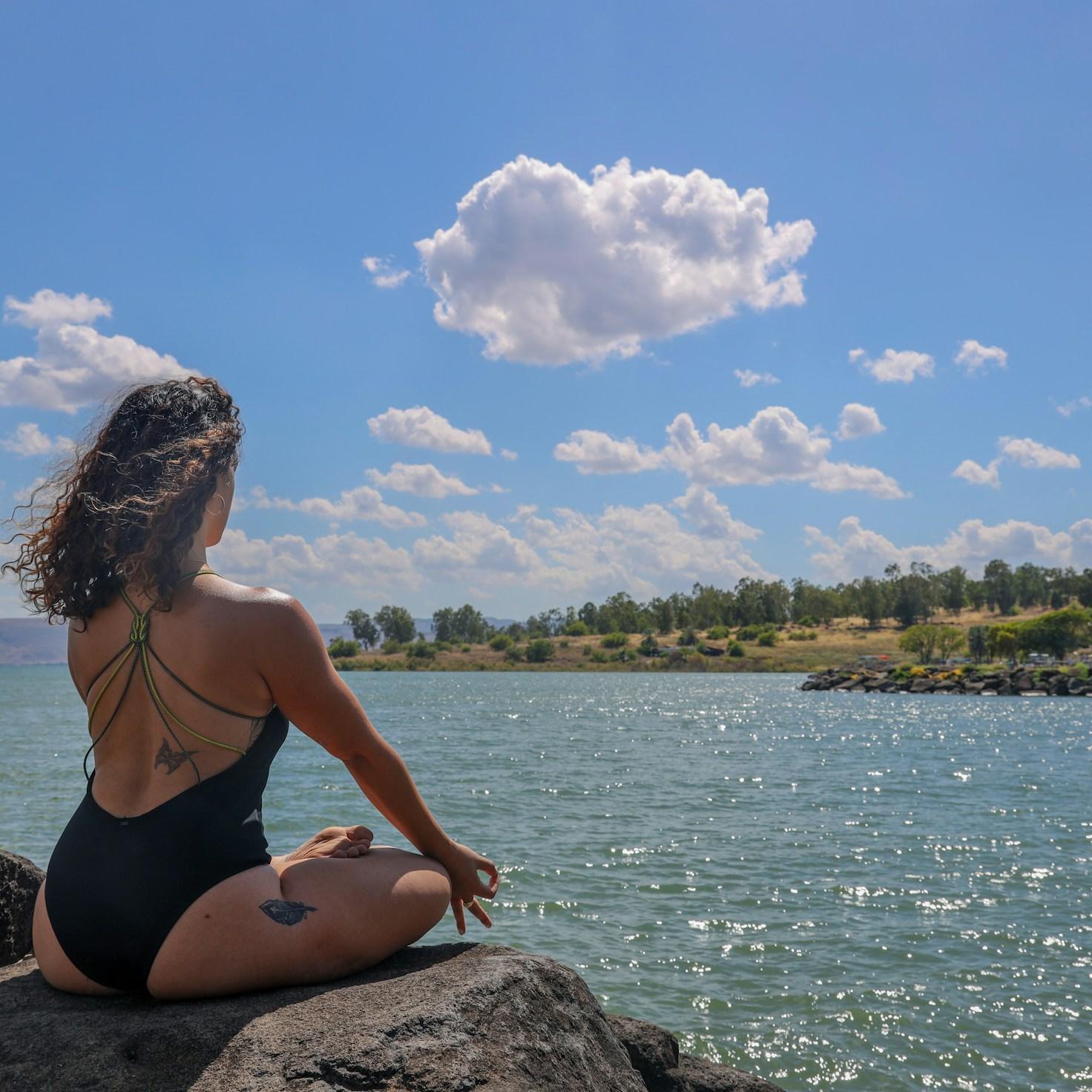 Meditation practice space with cushions arranged in circle